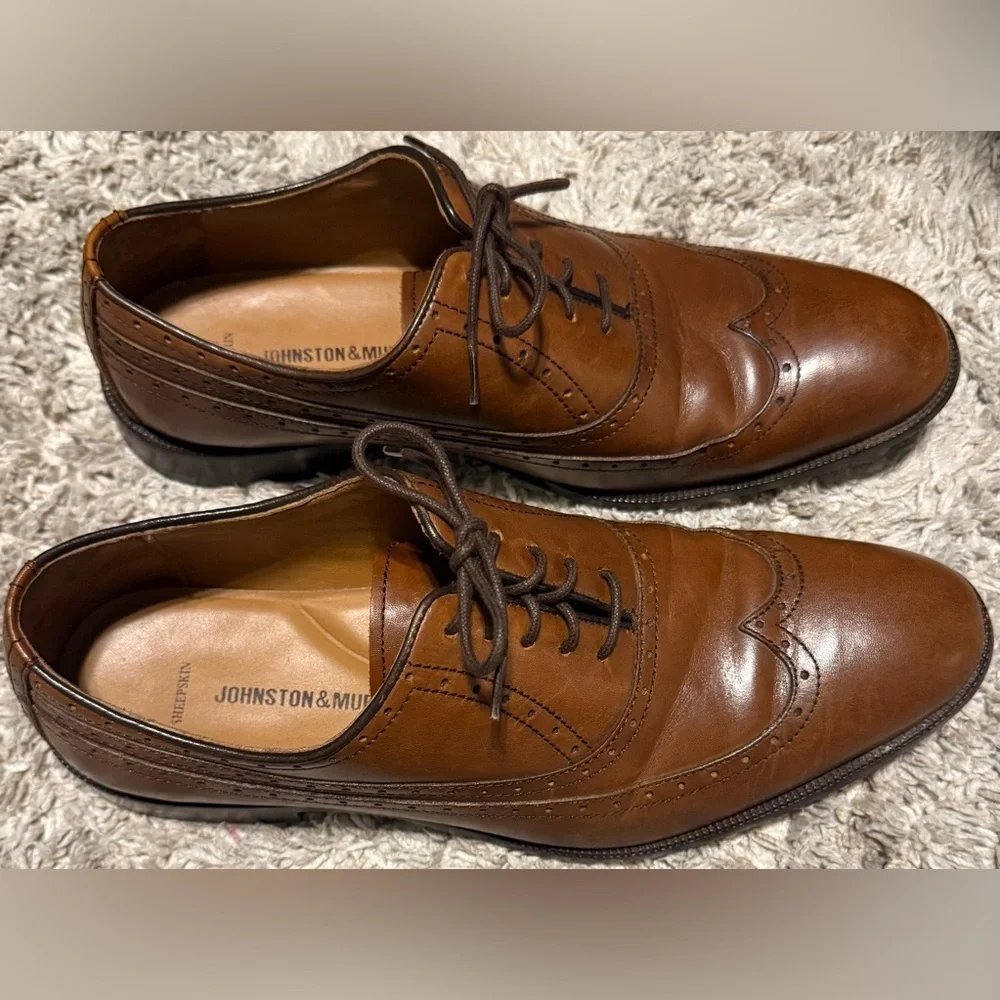 Johnston & Murphy Wingtip Oxford Shoes Brown Leather Men’s 10.5D CLEAN